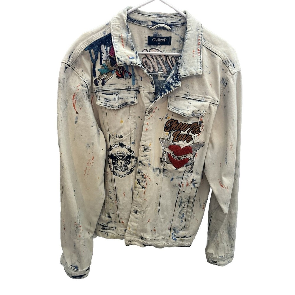 CIVILIZED CLOTHING BRAND Show No Love Denim Jacket - Ice Multi Men’s XL
